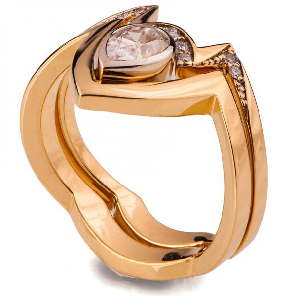 Rose Gold V Bridal Set Made With a Pear Shaped Moissanite Catalogue