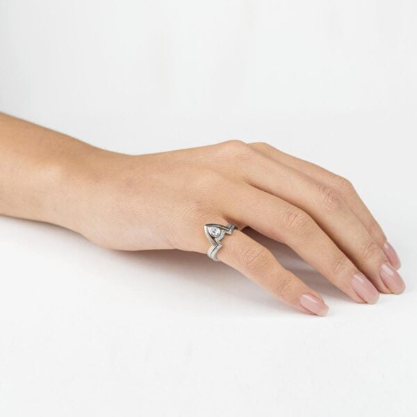 Platinum V Bridal Set Made With a Pear Shaped Moissanite Catalogue