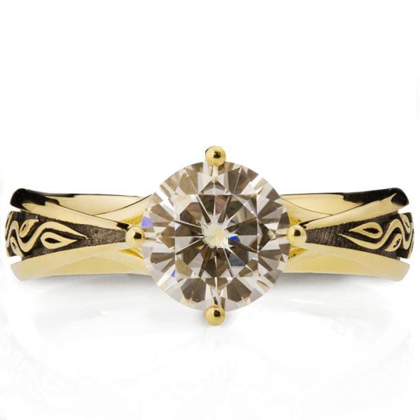 Black Leaves Engagement Ring Yellow Gold and Moissanite Catalogue