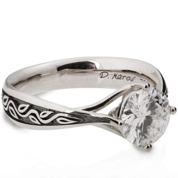 Black Leaves and White Gold Diamond Engagement Ring