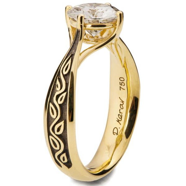 Black Leaves Engagement Ring Yellow Gold and Diamond