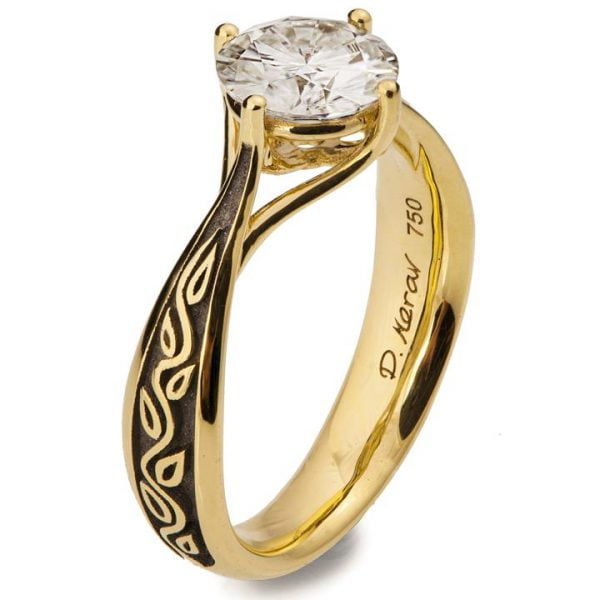 Black Leaves Engagement Ring Yellow Gold and Moissanite Catalogue