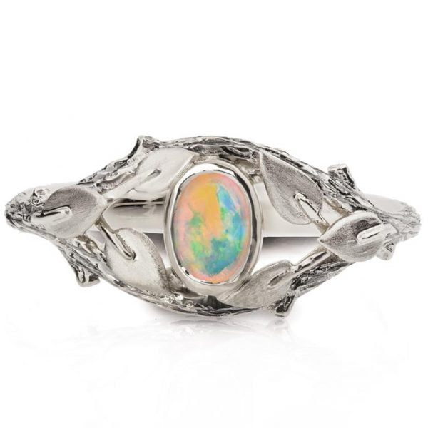 Twig and Leaves Australian Opal Ring Platinum