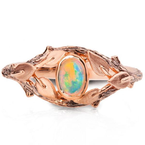 Twig and Leaves Australian Opal Ring Rose Gold