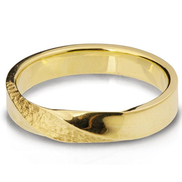 Yellow Gold Hammered Mobius Wedding Band