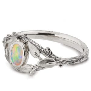 Platinum Twig and Leaves Opal Ring