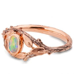 Rose Gold Twig and Leaves Opal Ring
