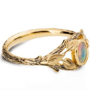 Yellow Gold Twig and Leaves Opal Ring