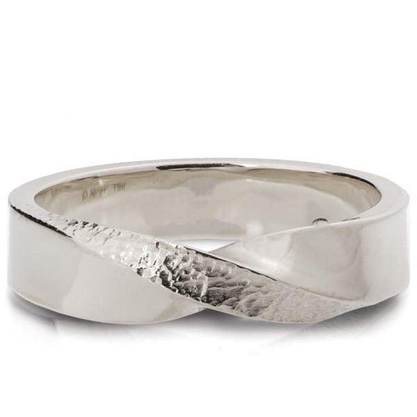 Hammered Mobius Wedding Band White Gold