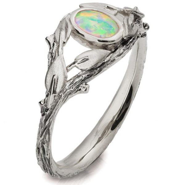 Twig and Leaves Opal Ring Platinum