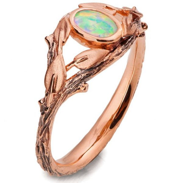 Twig and Leaves Opal Ring Rose Gold