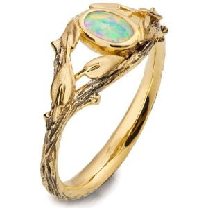 Twig and Leaves Opal Ring Yellow Gold
