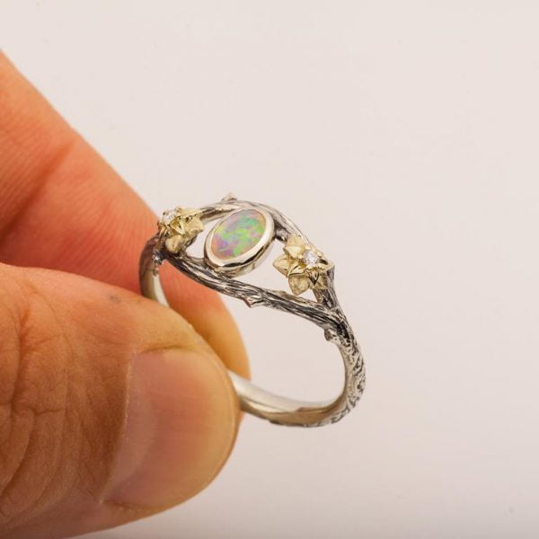 Twig and Flowers Opal Ring Yellow and White Gold Catalogue