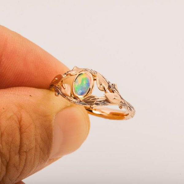 Twig and Leaves Opal Ring Rose Gold Catalogue