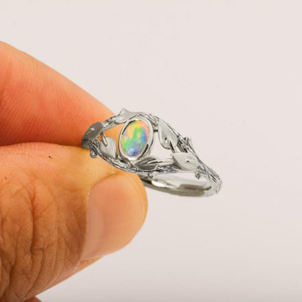 Twig and Leaves Opal Ring White Gold Catalogue