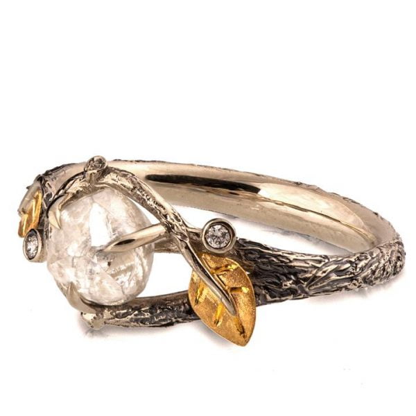 Platinum and Rose Gold Raw Diamond Twig Engagement Ring