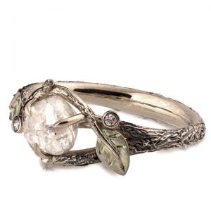 Raw Diamond Twig Engagement Ring White Gold