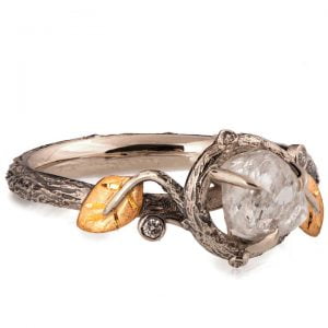 Platinum and Rose Gold Raw Diamond Twig Engagement Ring