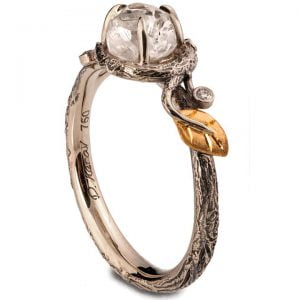 Raw Diamond Twig Engagement Ring Platinum and Rose Gold
