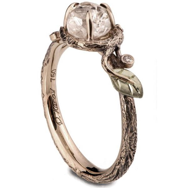 White Gold Raw Diamond Twig Engagement Ring