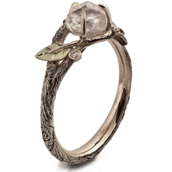 Raw Diamond Twig Engagement Ring White Gold