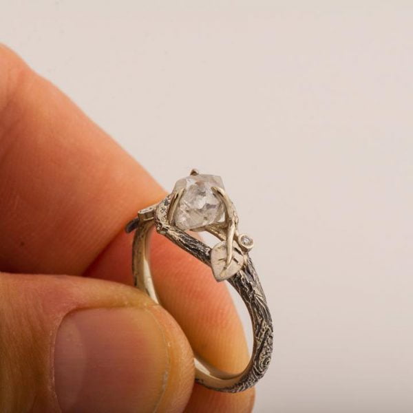 Raw Diamond Twig Engagement Ring White Gold Catalogue