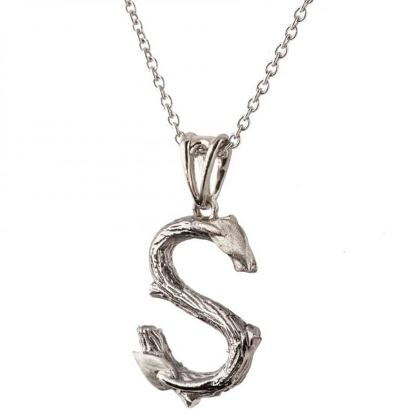 Nature Inspired S Initial Pendant White Gold