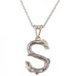 S Pendant, Twig and Leaves Initial Pendant, White Gold