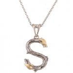 S Pendant, Twig and Leaves Initial Pendant, Yellow Gold