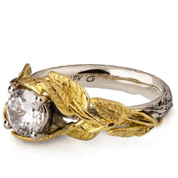 Yellow Gold Leaves Diamond Engagement Ring