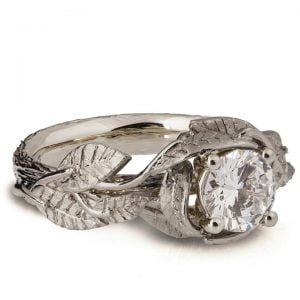 White Gold Twig and Leaves Diamond Engagement Ring