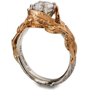 Twig and Leaves Engagement Ring Rose Gold and Diamond