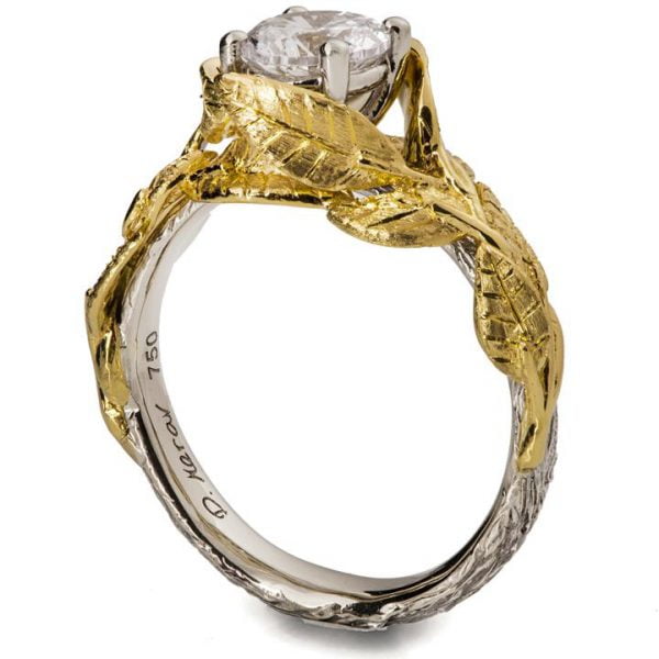Twig and Leaves Engagement Ring Yellow Gold and Diamond