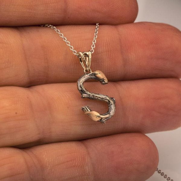 S Pendant, Nature Inspired Initial Pendant, White Gold Catalogue