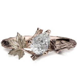 Twig and Maple Leaf Engagement Ring Platinum and Moissanite