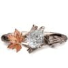 Twig and Maple Leaf Engagement Ring Rose gold and Moissanite