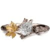 Twig and Maple Leaf Engagement Ring Yellow gold and Moissanite