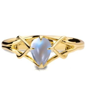Pear Cut Moonstone Celtic Engagement Ring Yellow Gold
