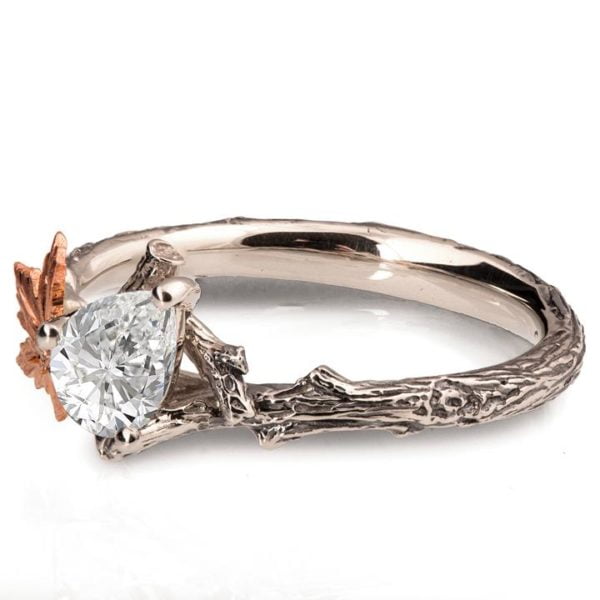 Twig and Maple Leaf Rose Gold Moissanite Engagement Ring