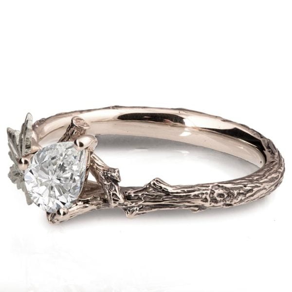 Twig and Maple Leaf White Gold Moissanite Engagement Ring