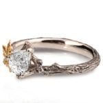 Twig and Maple Leaf Yellow Gold Moissanite Engagement Ring