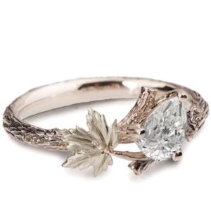 Maple Leaf Engagement Ring Platinum and Moissanite