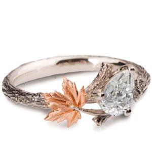 Maple Leaf Engagement Ring Rose Gold and Moissanite