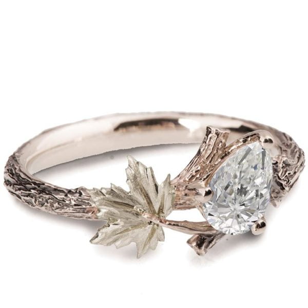 Maple Leaf Engagement Ring White Gold and Moissanite