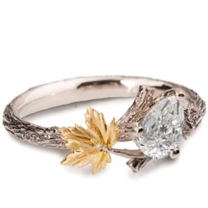 Maple Leaf Engagement Ring Yellow Gold and Moissanite