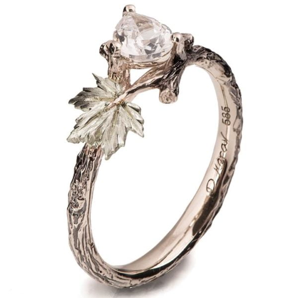 Maple Leaf Moissanite Engagement Ring White Gold