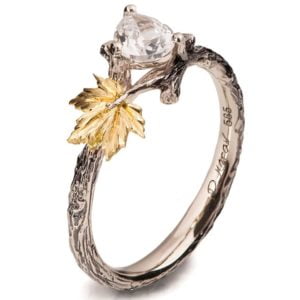 Maple Leaf Moissanite Engagement Ring Yellow Gold