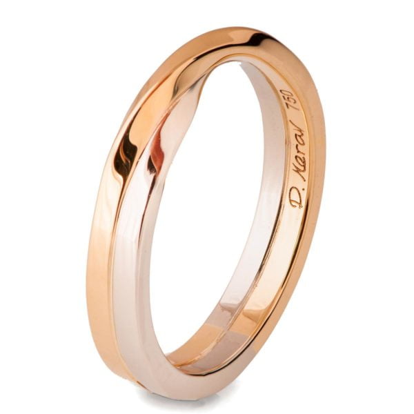 Two Toned Platinum and Rose Gold Unique Mobius Wedding Band