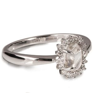 Unique White Gold Raw Diamond Halo Engagement Ring