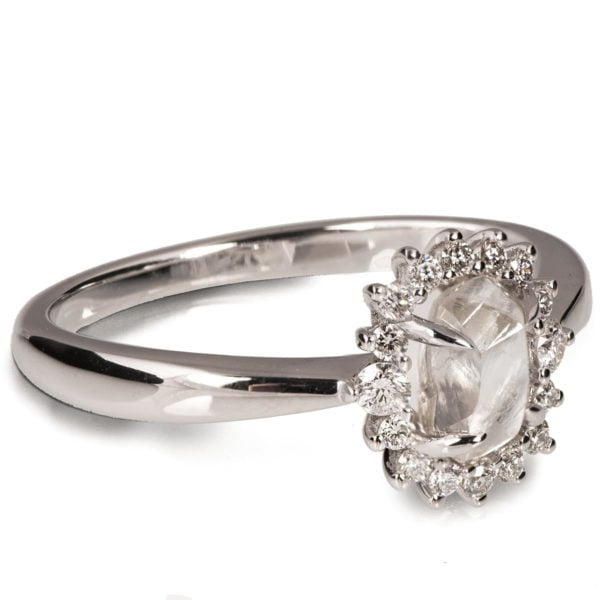 Unique Platinum Raw Diamond Halo Engagement Ring